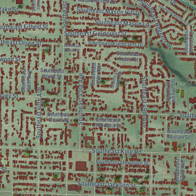 Close-up of the map of Milwaukie, Oregon print showing street and building detail