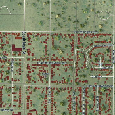 Close-up of the map of South Jacksonville, Illinois print showing street and building detail