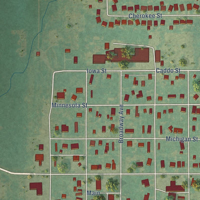 Close-up of the map of Geronimo, Oklahoma print showing street and building detail