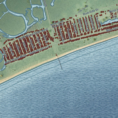 Close-up of the map of Sunset Beach, North Carolina print showing street and building detail