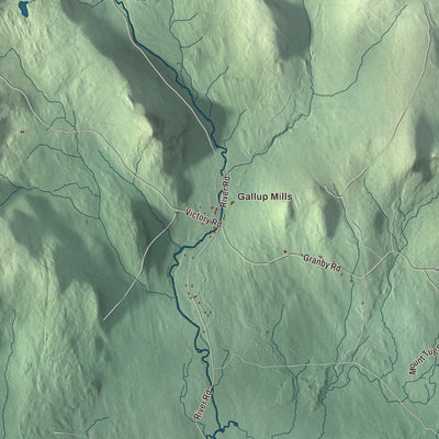Close-up of the map of Victory, Vermont print showing streets and neighborhoods