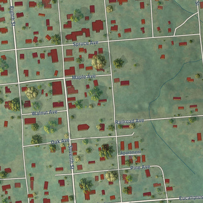 Close-up of the map of Cushing, Texas print showing street and building detail