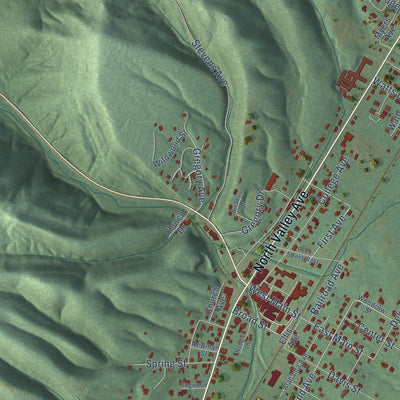 Close-up of the map of Collinsville, Alabama print showing street and building detail