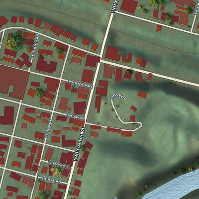 Close-up of the map of Loyall, Kentucky print showing street and building detail