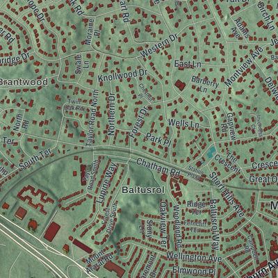 Close-up of the map of Millburn, New Jersey print showing street and building detail
