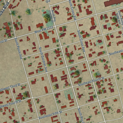 Close-up of the map of Wink, Texas print showing street and building detail