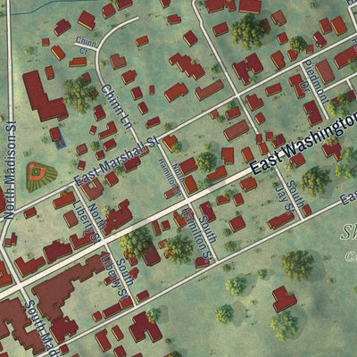 Close-up of the map of Middleburg, Virginia print showing street and building detail