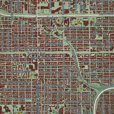 Close-up of the map of St. Paul, Minnesota print showing street and building detail