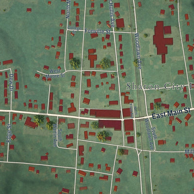 Close-up of the map of Sharon, Tennessee print showing street and building detail