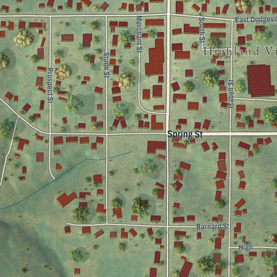 Close-up of the map of Highland, Wisconsin print showing street and building detail