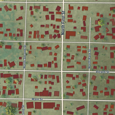 Close-up of the map of Alpha, Illinois print showing street and building detail