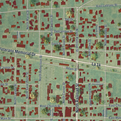 Close-up of the map of Delcambre, Louisiana print showing street and building detail