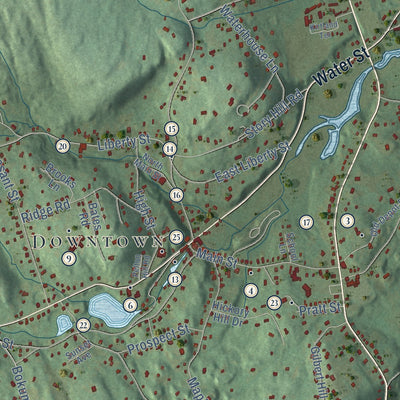 Close-up of the map of Chester, Connecticut print showing street and building detail