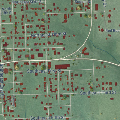 Close-up of the map of Antlers, Oklahoma print showing street and building detail