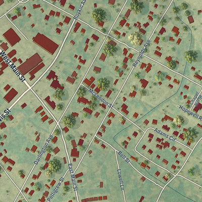 Close-up of the map of Lamar, South Carolina print showing street and building detail