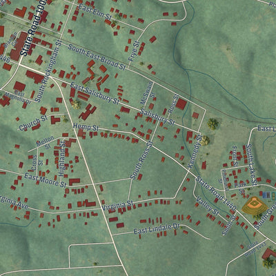 Close-up of the map of Robbins, North Carolina print showing street and building detail