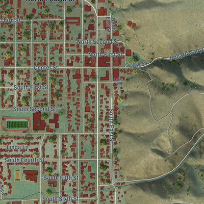 Close-up of the map of Lakeview, Oregon print showing street and building detail