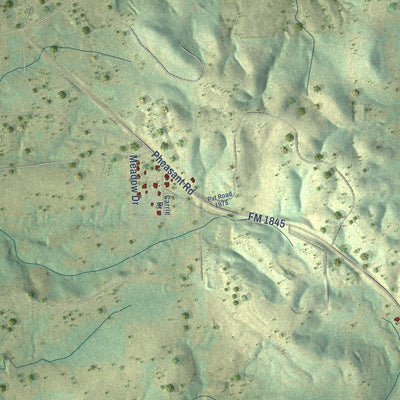 Close-up of the map of East Mountain, Texas print showing street and building detail