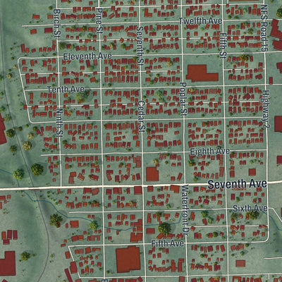 Close-up of the map of Two Harbors, Minnesota print showing street and building detail
