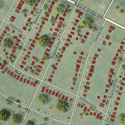 Close-up of the map of Uplands Park, Missouri print showing street and building detail