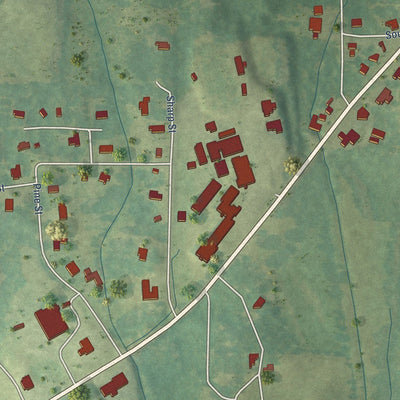 Close-up of the map of Sebastopol, Mississippi print showing street and building detail