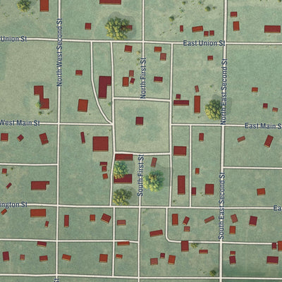 Close-up of the map of Kirwin, Kansas print showing street and building detail