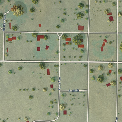 Close-up of the map of Gandy, Nebraska print showing street and building detail