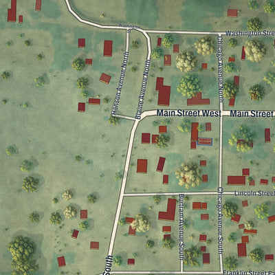 Close-up of the map of Burtrum, Minnesota print showing street and building detail