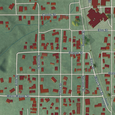 Close-up of the map of Cayuga, Indiana print showing street and building detail