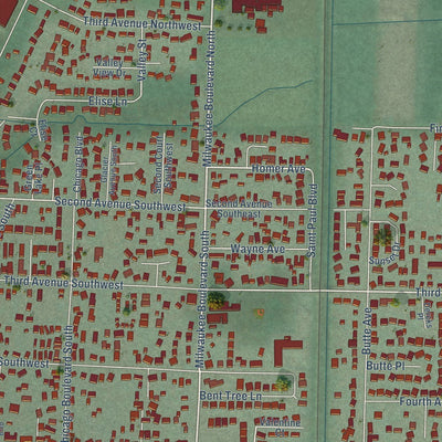 Close-up of the map of Pacific, Washington print showing street and building detail