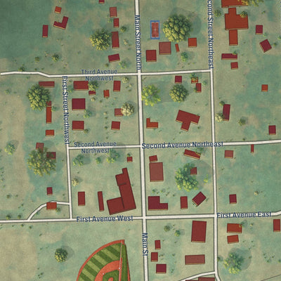 Close-up of the map of Woodworth, North Dakota print showing street and building detail