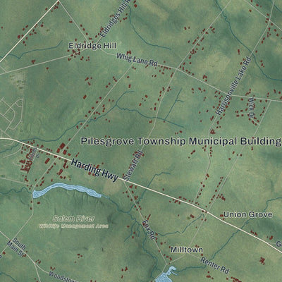 Close-up of the map of Pilesgrove, New Jersey print showing street and building detail