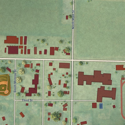 Close-up of the map of Custer, Michigan print showing street and building detail