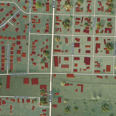 Close-up of the map of Wilder, Idaho print showing street and building detail