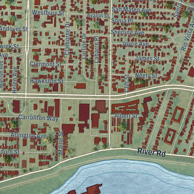 Close-up of the map of Jefferson, Louisiana print showing street and building detail