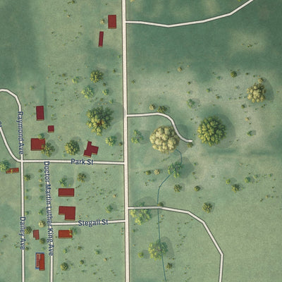Close-up of the map of Emelle, Alabama print showing street and building detail