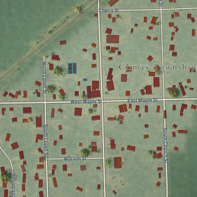Close-up of the map of Climax, Michigan print showing street and building detail