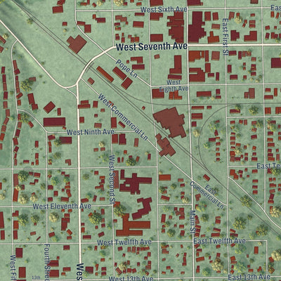 Close-up of the map of Redfield, South Dakota print showing street and building detail