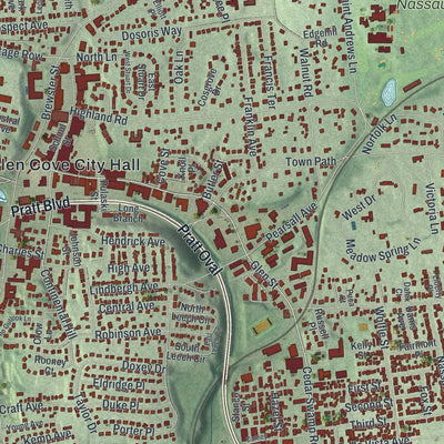 Close-up of the map of Glen Cove, New York print showing street and building detail