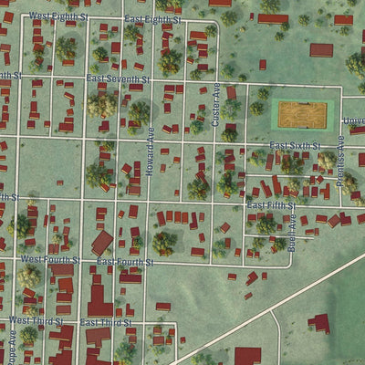 Close-up of the map of Curtis, Nebraska print showing street and building detail