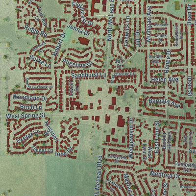 Close-up of the map of South Elgin, Illinois print showing street and building detail