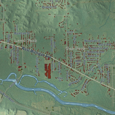 Close-up of the map of Bedford, Calhoun County, Michigan print showing street and building detail