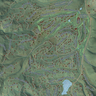 Close-up of the map of Angel Fire, New Mexico print showing street and building detail