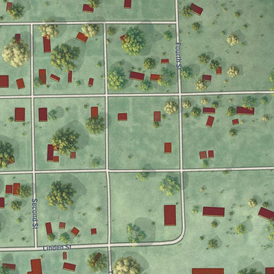 Close-up of the map of Turton, South Dakota print showing street and building detail
