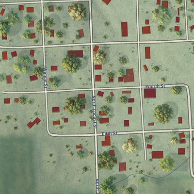 Close-up of the map of Otoe, Nebraska print showing street and building detail