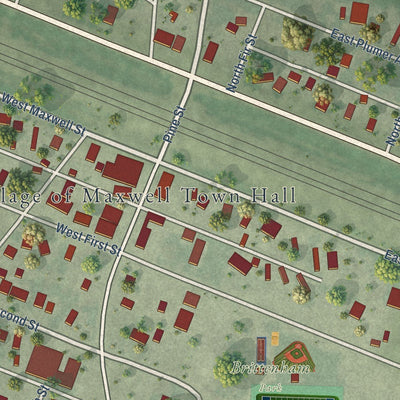 Close-up of the map of Maxwell, Nebraska print showing street and building detail