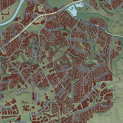 Close-up of the map of Oceanside, California print showing street and building detail