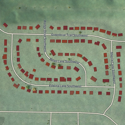 Close-up of the map of Greenbriar Village, Georgia print showing street and building detail