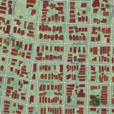 Close-up of the map of Uptown, Louisiana print showing street and building detail