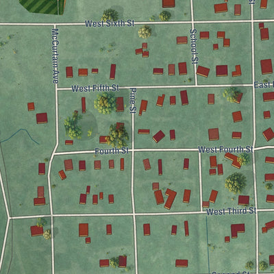 Close-up of the map of Wright City, Oklahoma print showing street and building detail
